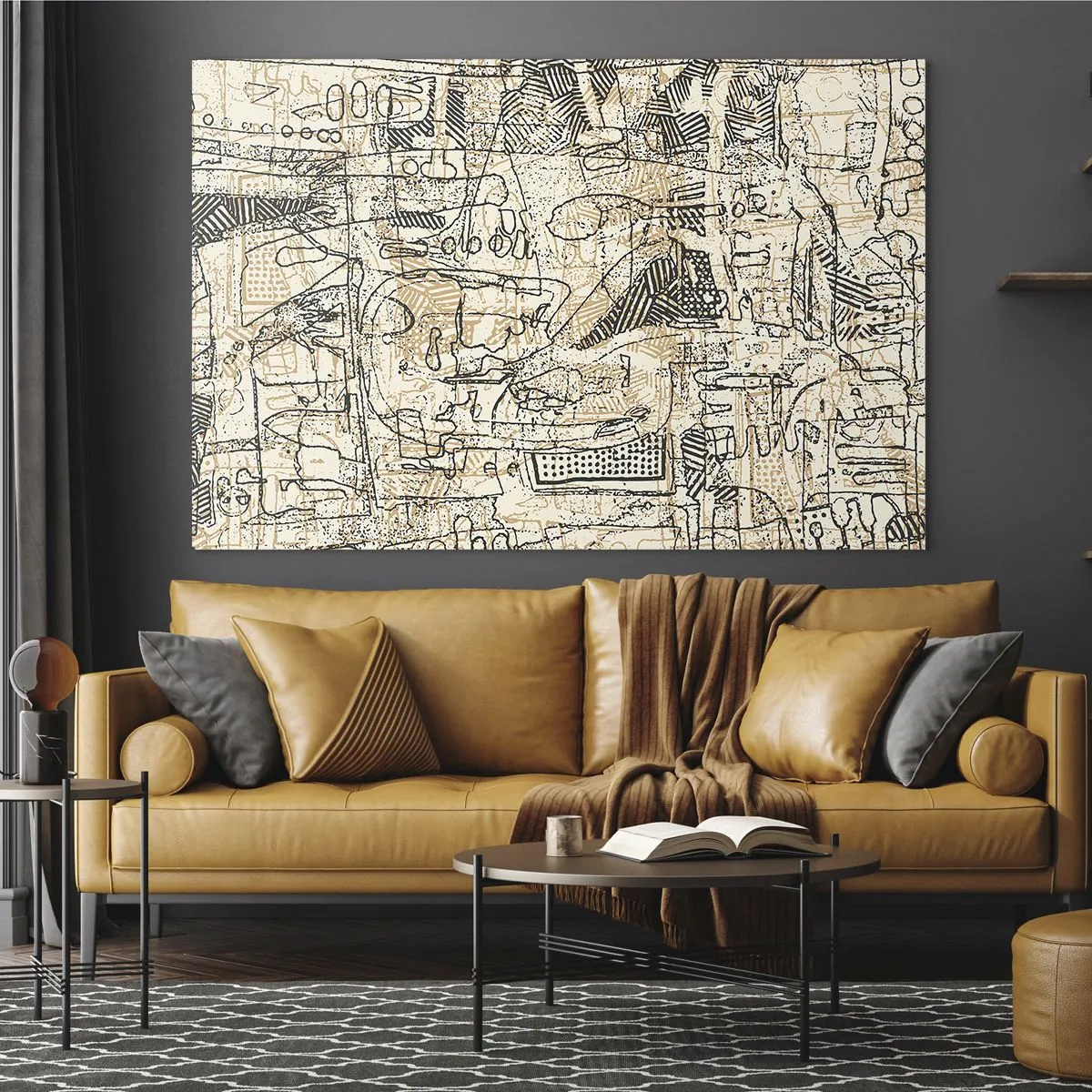 Billede på glas - En kompleks abstrakt struktur med geometriske og skitserede mønstre. - 70x50cm - Venter på at blive afkodet - Moderne vægdekoration til stue og soveværelse ARTTOR
