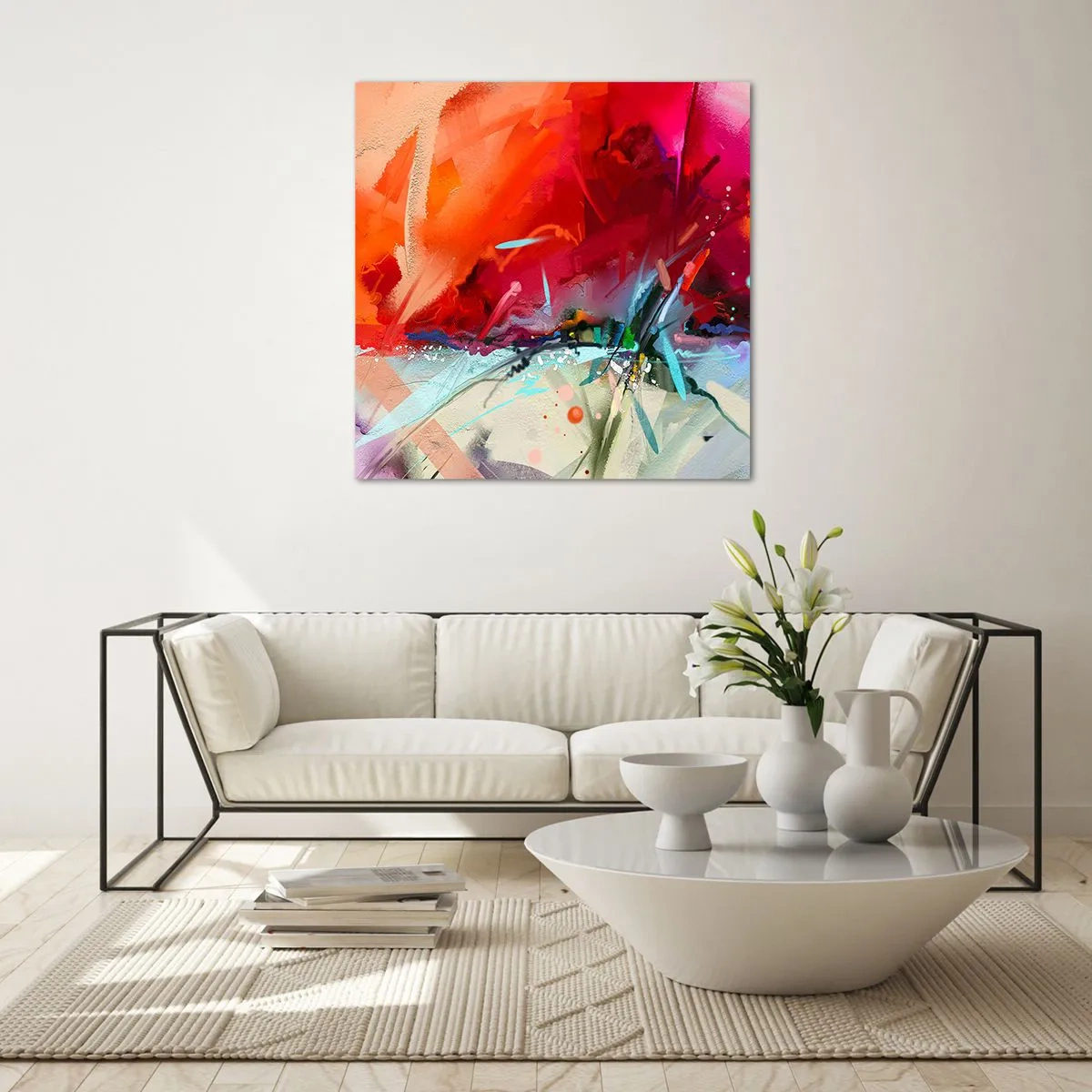 Billede på glas - En eksplosion af lys og farver - 70x70 cm