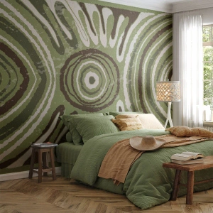 Fototapet Standard Eco - Grøn abstraktion med koncentriske og radiale mønstre - 100x70cm - Eksplosion af følelser - Moderne vægdekoration til stue og soveværelse ARTTOR