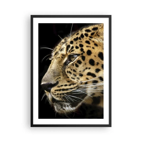 Plakat i sort ramme - Profil af en leopard på en mørk baggrund - 50x70cm - Rolig, fokuseret, klar - Moderne vægdekoration til stue og soveværelse ARTTOR
