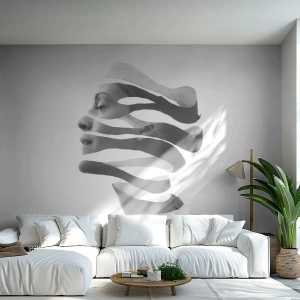 Fototapet Standard Eco - Abstrakt portræt af en kvinde i en sort-hvid komposition - 100x70cm - Et surrealistisk portræt - Moderne vægdekoration til stue og soveværelse ARTTOR