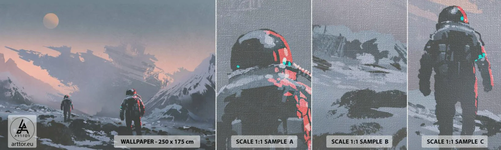 Prøve Fototapet Premium Canvas - Under en ukendt stjerne - Abstraktion, Astronaut, Kosmonaut - 100x30 cm