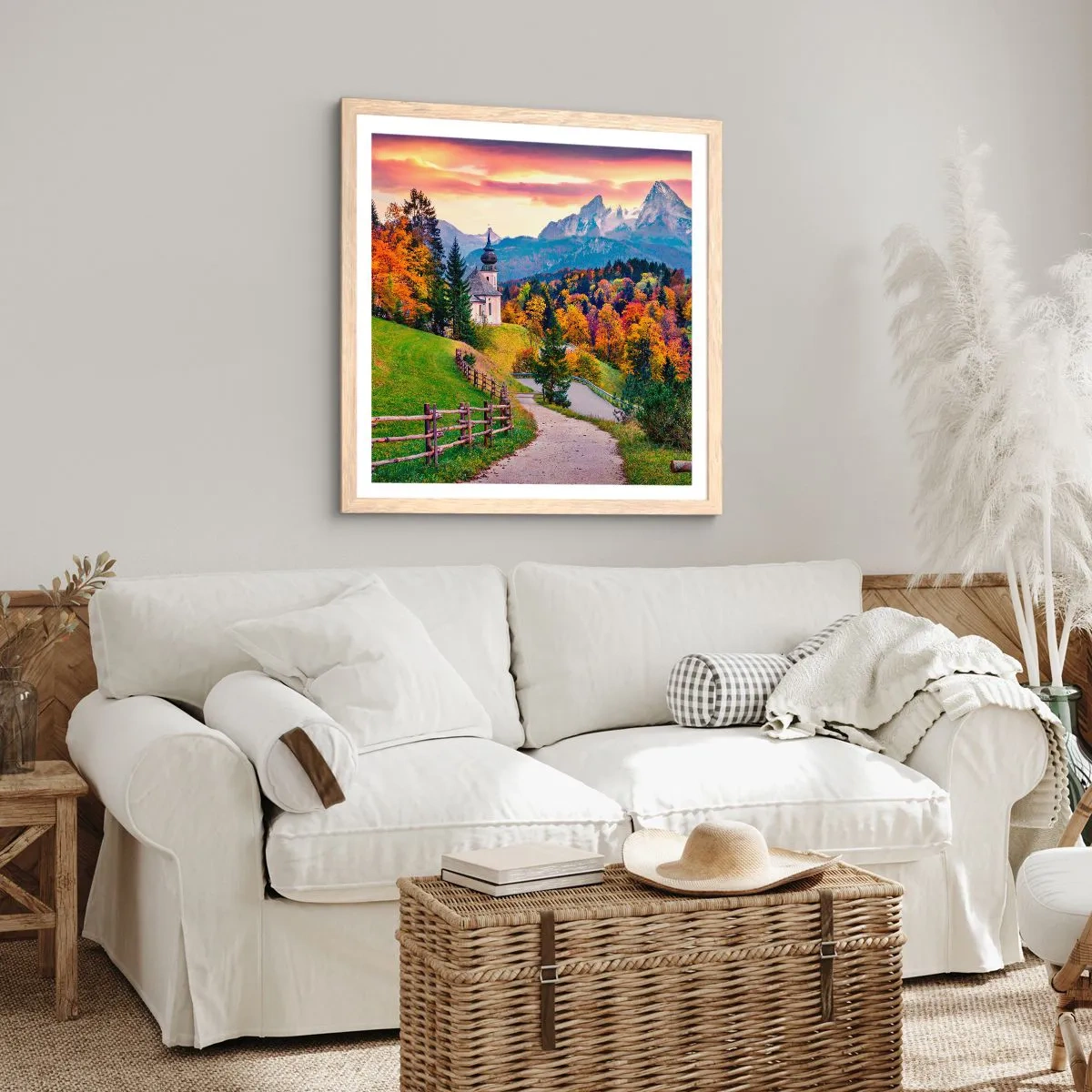 Plakat i ramme af lyst egetræ - Landskab som maleri - 60x60 cm