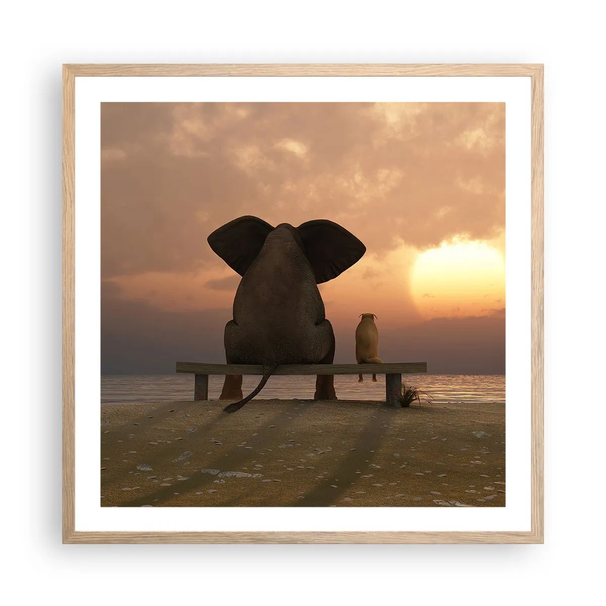 Plakat i ramme af lyst egetræ - Det er godt at være stille sammen - 60x60 cm