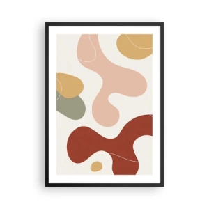 Plakat i sort ramme - En abstrakt komposition i varme pastelfarver. - 50x70cm - Es eller flores? - Moderne vægdekoration til stue og soveværelse ARTTOR