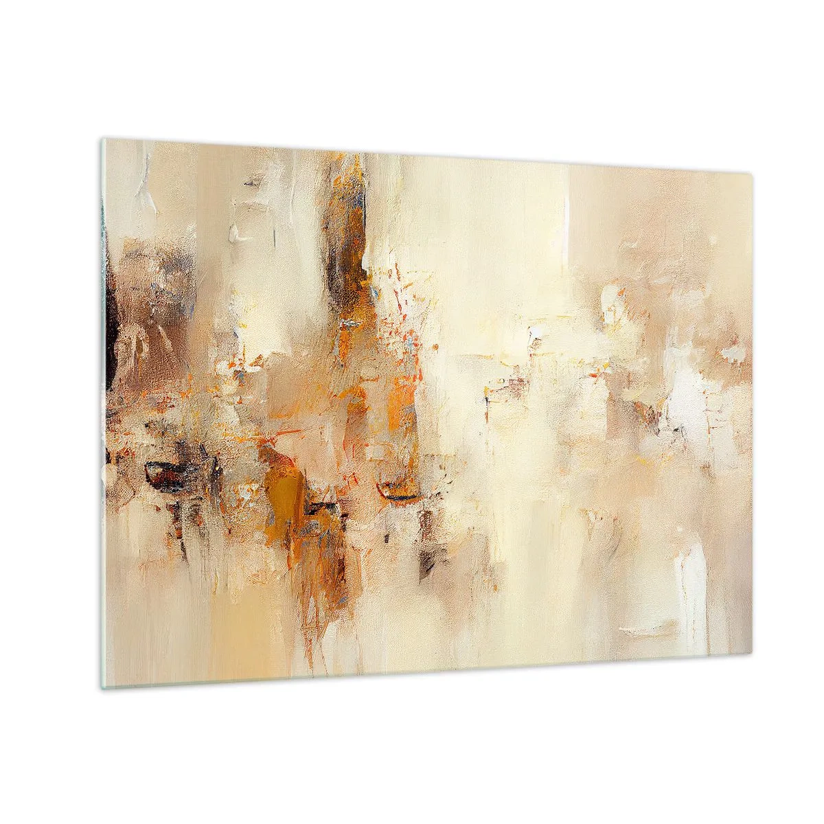 Billede på glas - Abstraktion i nuancer af rav, beige og brun - 70x50cm - Ravets sjæl - Moderne vægdekoration til stue og soveværelse ARTTOR