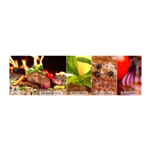 Prøve Fototapet Selvklæbende Deluxe Sticker - Fremkaldt med varme - Gastronomi, bøf, Ildflammer - 100x30 cm