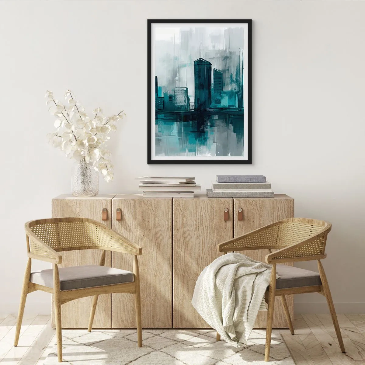 Plakat i sort ramme - Regnfarvet by - 70x100 cm