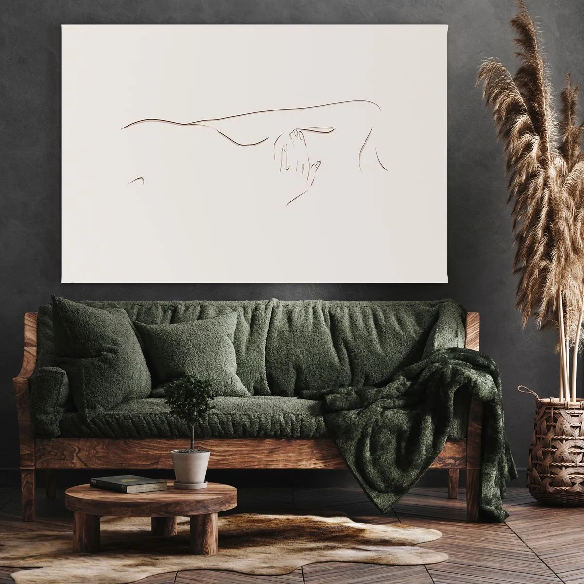 Lærredstryk - Billede på lærred - En diskret stregtegning af en silhuet mod en lys baggrund - 70x50cm - Begærets form - Moderne vægdekoration til stue og soveværelse ARTTOR
