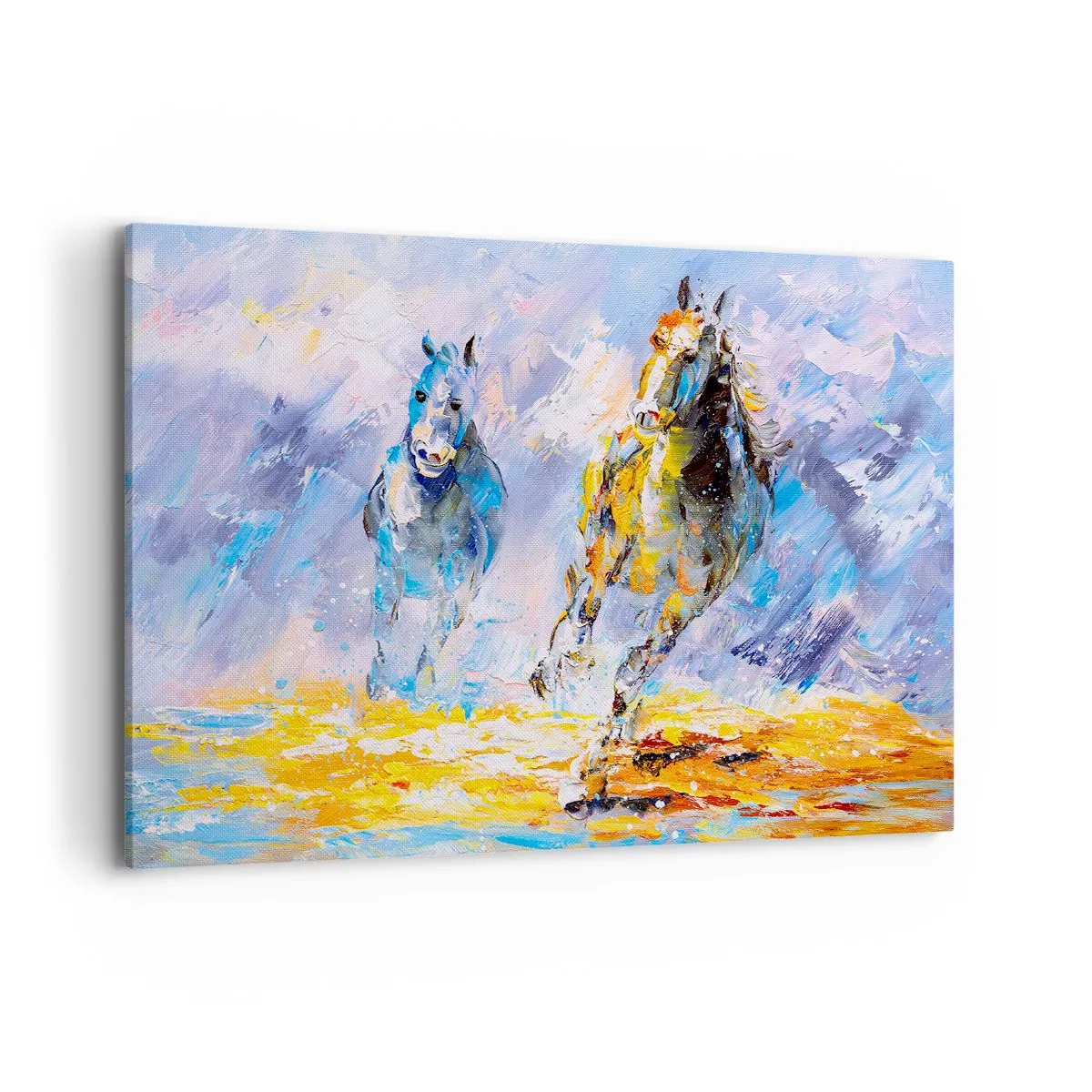 Lærredstryk - Billede på lærred - Galopperer gennem det blanke skær - 100x70 cm