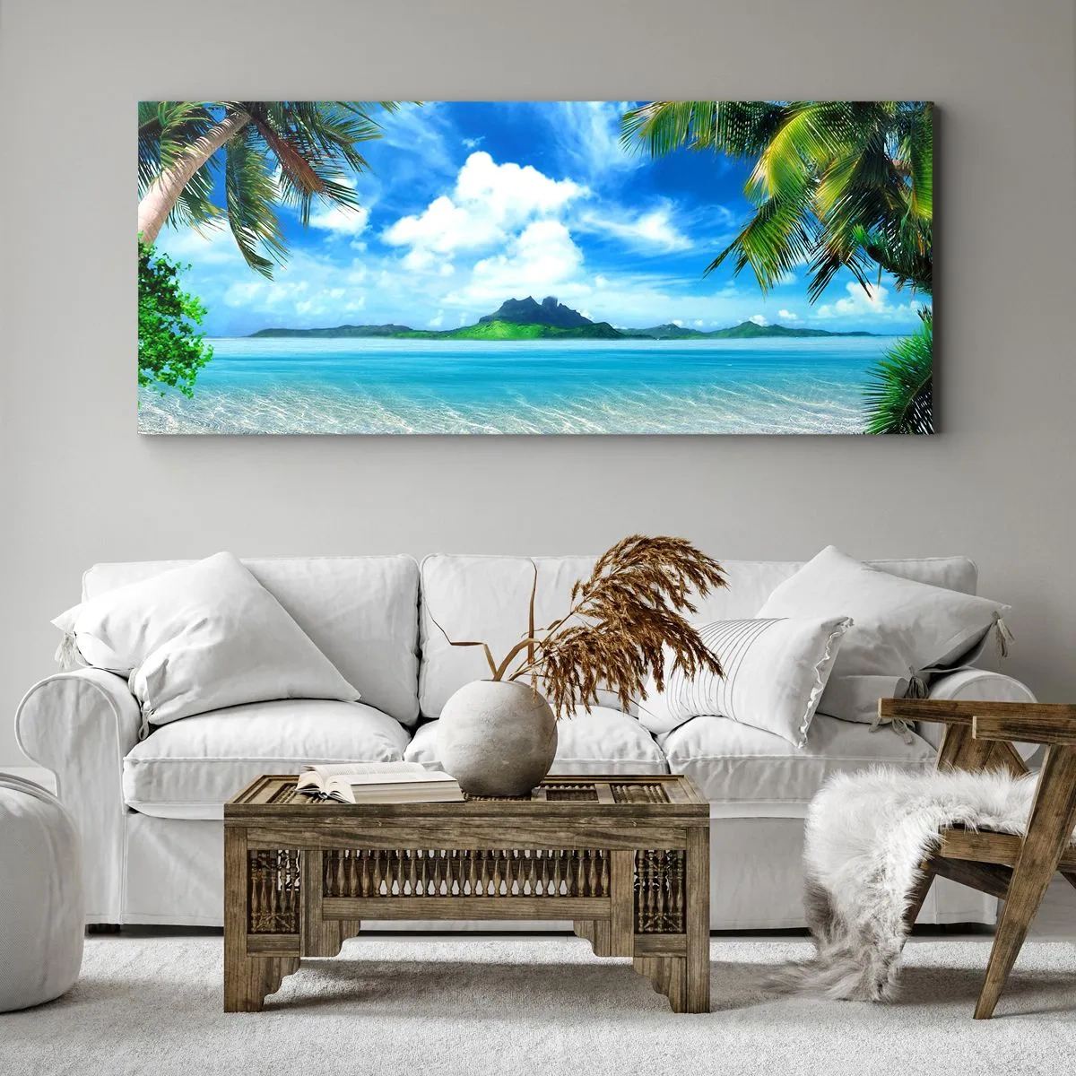 Lærredstryk - Billede på lærred - Azur i troperne - 90x30 cm