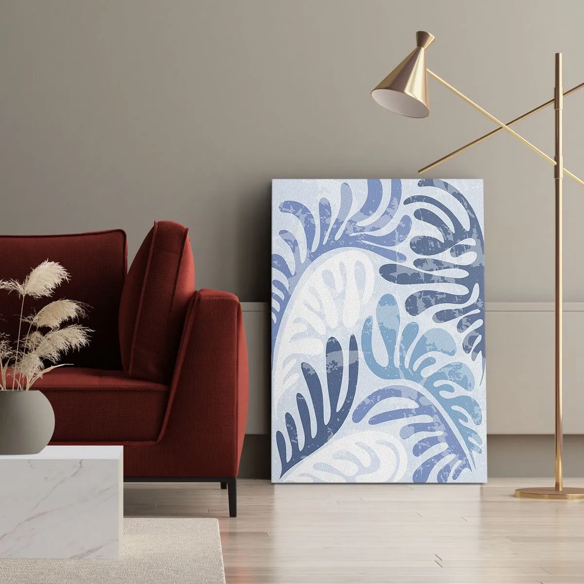 Lærredstryk - Billede på lærred - Blå bregner - 50x70 cm