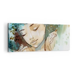 Lærredstryk - Billede på lærred - Lady in blue - 100x40 cm