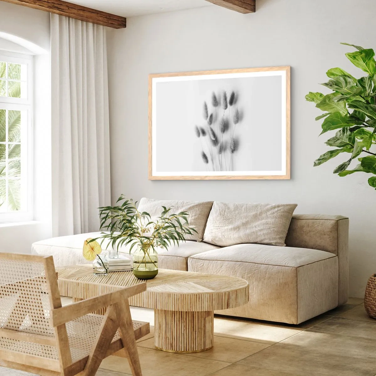 Plakat i ramme af lyst egetræ - Dens bløde græs - 100x70 cm