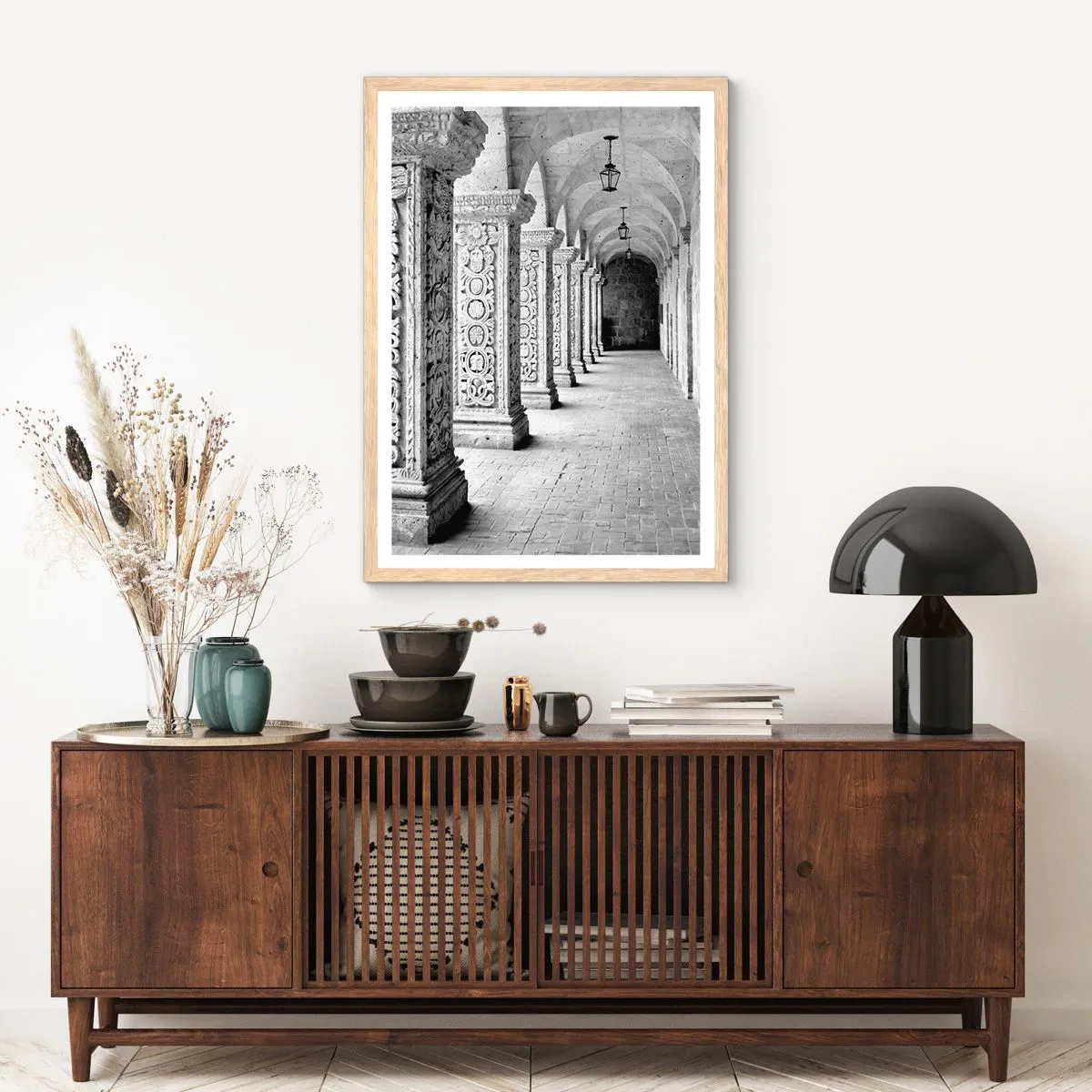 Plakat i ramme af lyst egetræ - Og hvor går det hen...? - 40x50 cm