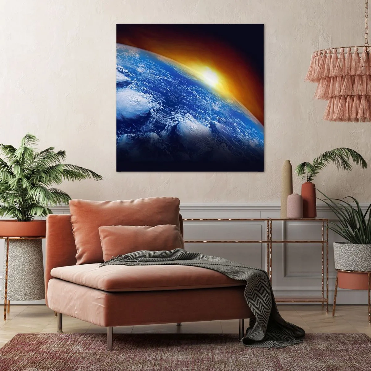Lærredstryk - Billede på lærred - Solopgang over den blå planet - 30x30 cm