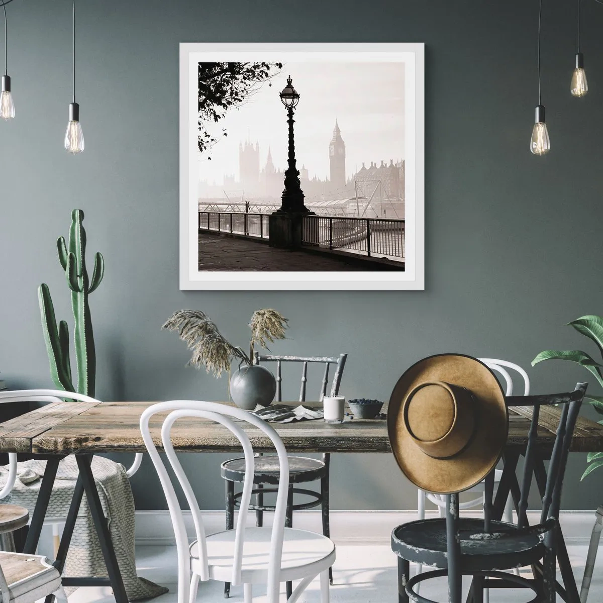 Plakat i hvid ramme - London morgen - 60x60 cm
