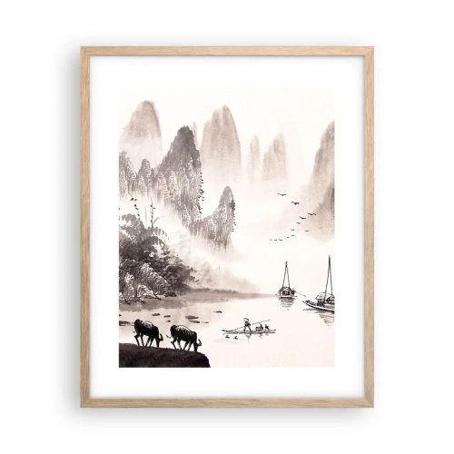 Plakat i ramme af lyst egetræ - Østens eksotiske hverdag - 40x50 cm