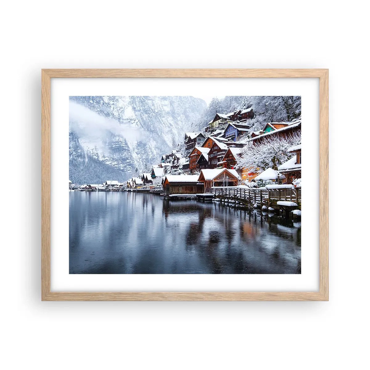 Plakat i ramme af lyst egetræ - I en vinterdekoration - 50x40 cm