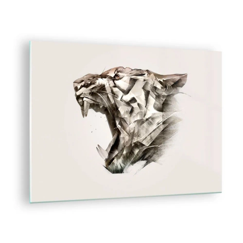 Billede på glas - Geometrisk illustration af en brølende tiger på en lys baggrund - 70x50cm - Du ved allerede, hvem der har ansvaret - Moderne vægdekoration til stue og soveværelse ARTTOR