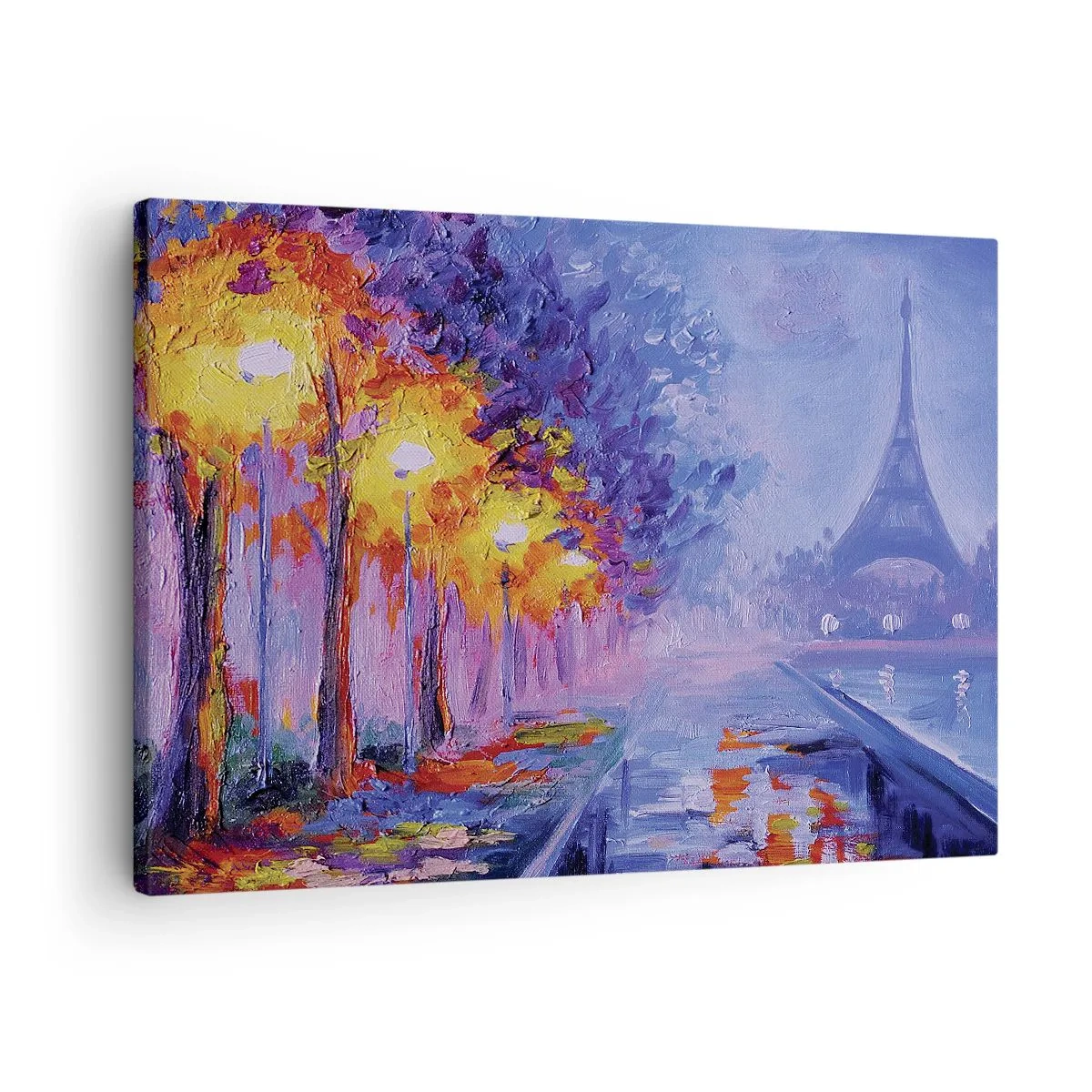 Lærredstryk - Billede på lærred - En allé med lamper i Paris med Eiffeltårnet i baggrunden - 70x50cm - En drømmevandring - Moderne vægdekoration til stue og soveværelse ARTTOR