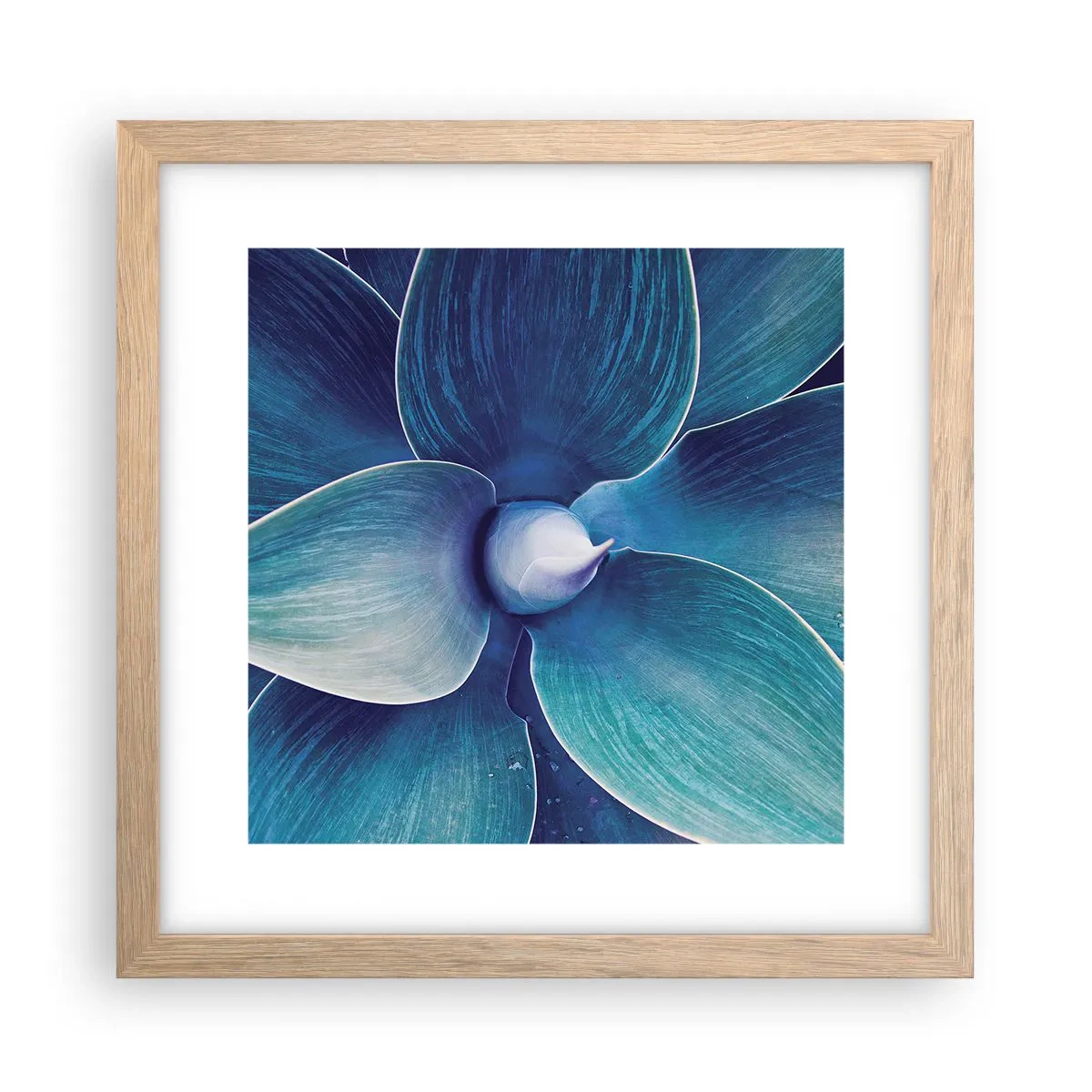 Plakat i ramme af lyst egetræ - Blå fra himlen - 30x30 cm