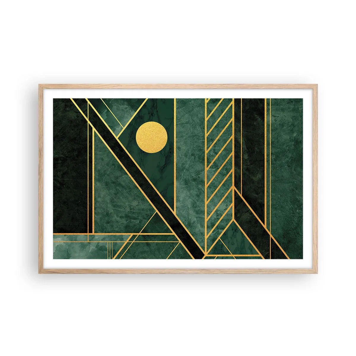 Plakat i ramme af lyst egetræ - Dynamikken i guld og azurblå - 91x61 cm