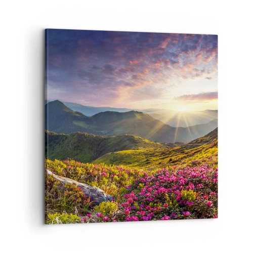 Lærredstryk - Billede på lærred - Friskheden af en morgen i bjergene - 60x60 cm