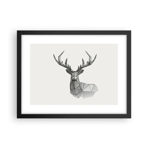 Plakat i sort ramme - Hjorte i kubistisk stil - 40x30 cm
