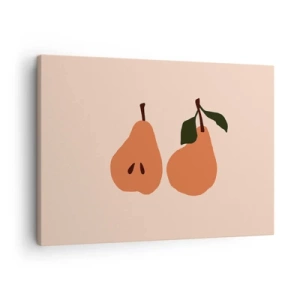 Lærredstryk - Billede på lærred - En minimalistisk illustration af to pærer på en beige baggrund. - 70x50cm - Sødmen selv - Moderne vægdekoration til stue og soveværelse ARTTOR