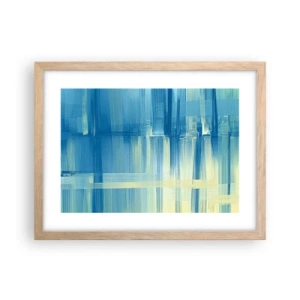 Plakat i ramme af lyst egetræ - Komposition i turkis - 40x30 cm