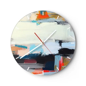 Vægur, Uret - En abstrakt komposition af farverige pletter og geometriske striber. - 30x30cm - Er der en metode? - Moderne vægdekoration til stue, køkken og soveværelse ARTTOR