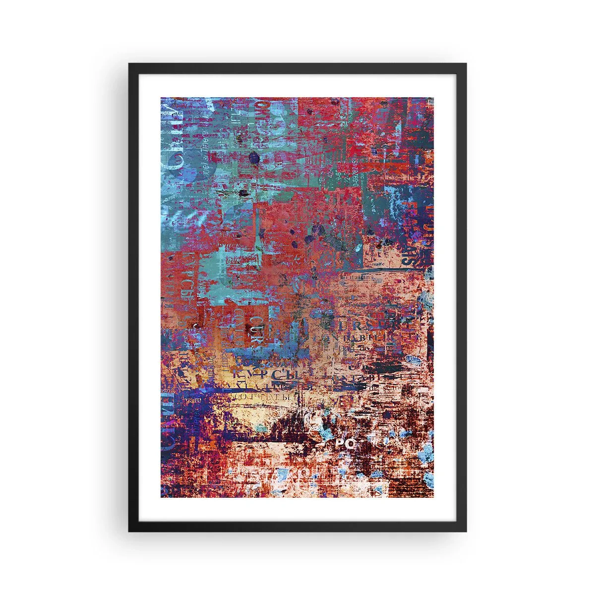 Plakat i sort ramme - Farverig abstraktion med intense nuancer af rød og blå - 50x70cm - Hukommelse og glemsel - Moderne vægdekoration til stue og soveværelse ARTTOR