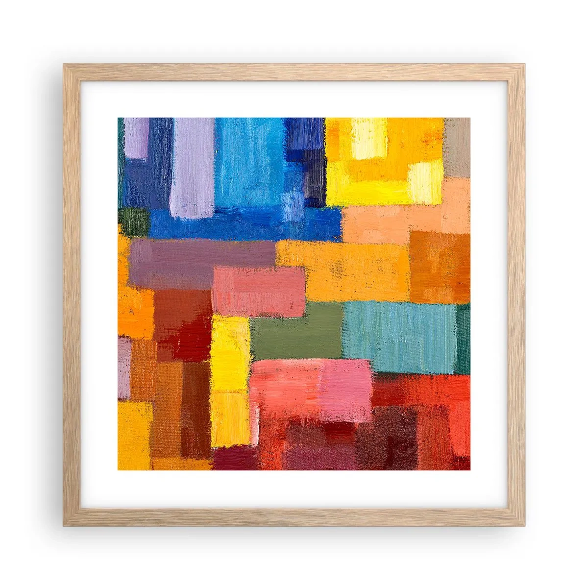 Plakat i ramme af lyst egetræ - Hver især forskellige, alle farverige - 40x40 cm