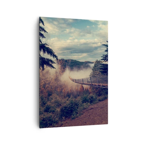 Lærredstryk - Billede på lærred - Over efterårsskoven - 70x100 cm