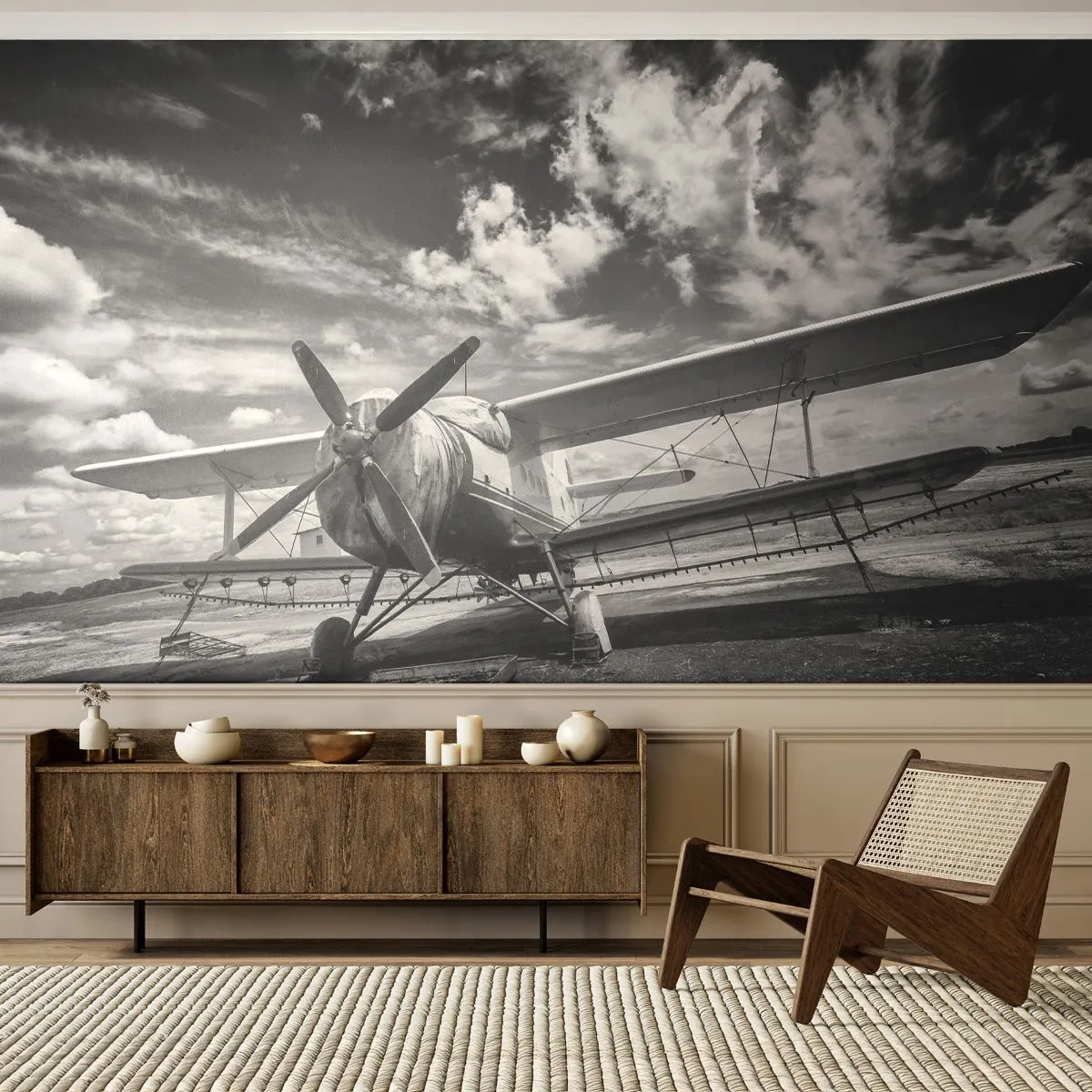 Fototapet Premium Sand - Jeg kan ikke vente! - Fly, Fly, Sort og hvid - 100x70 cm