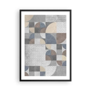 Plakat i sort ramme - Geometrisk mønster i nuancer af grå og blå - 50x70cm - Keramisk fantasi - Moderne vægdekoration til stue og soveværelse ARTTOR