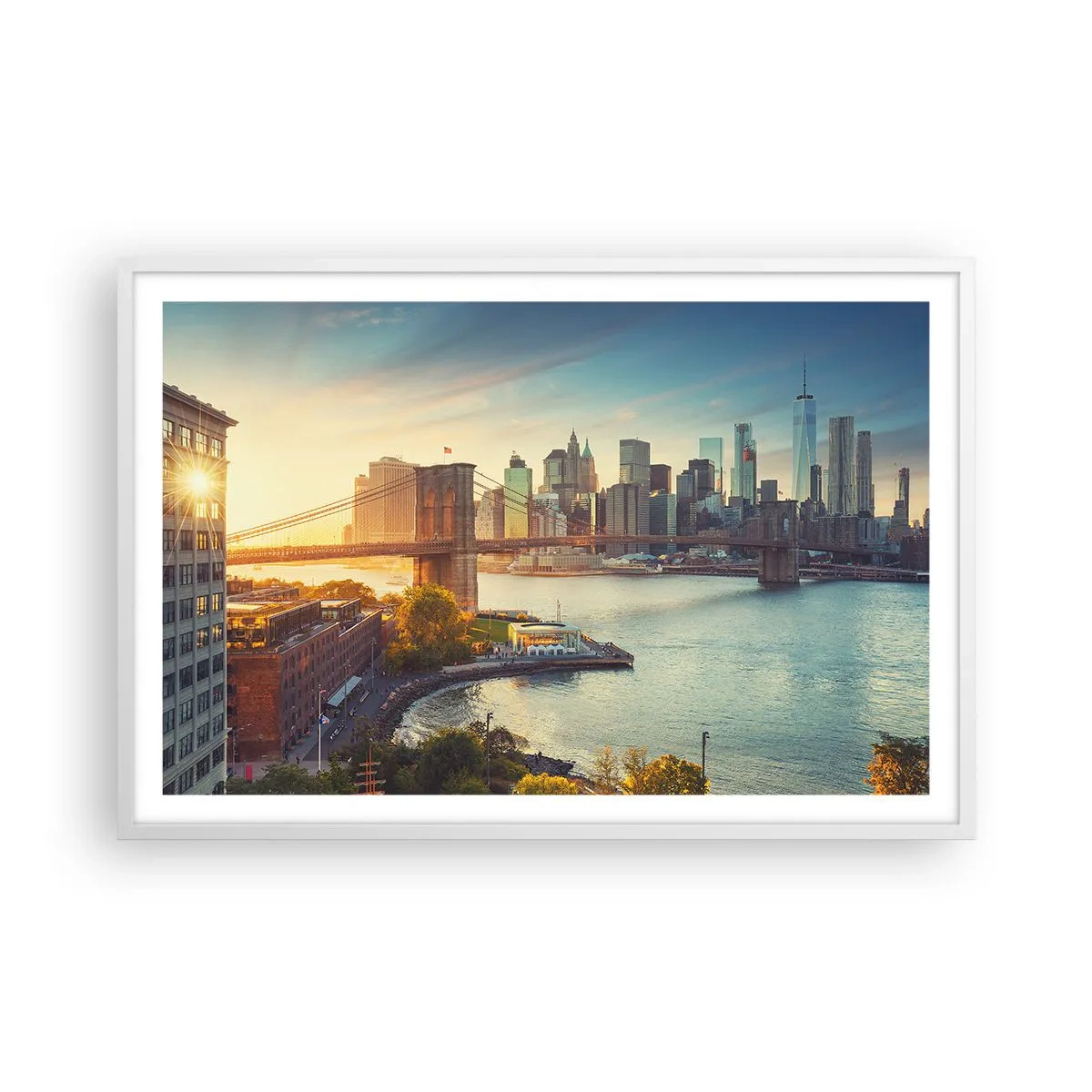 Plakat i hvid ramme - Den store bys daggry - 91x61 cm