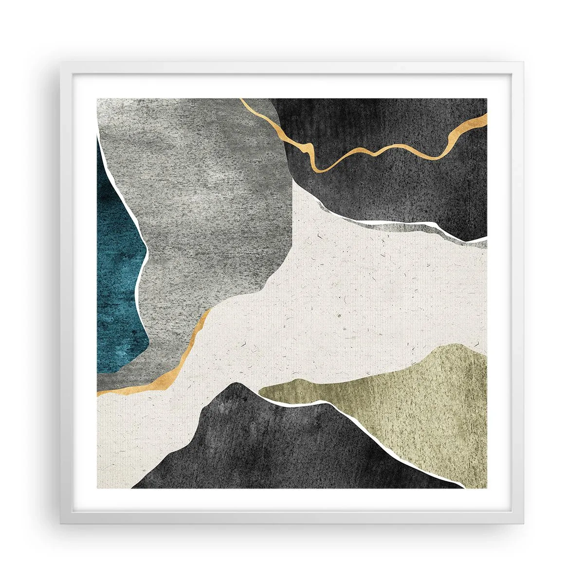 Plakat i hvid ramme - Mosaikkomposition med en streng af guld - 60x60 cm