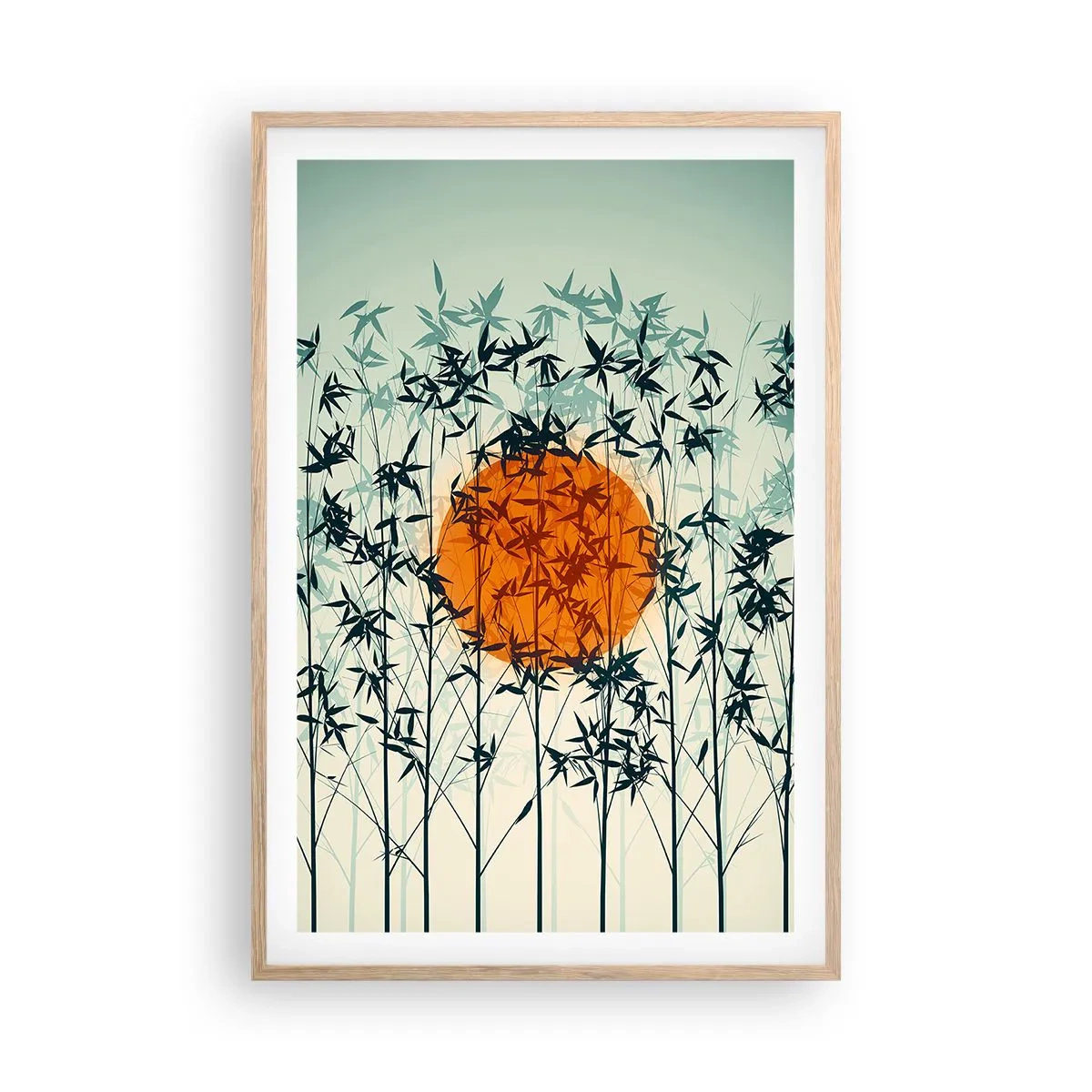 Plakat i ramme af lyst egetræ - Japansk sol - 61x91 cm