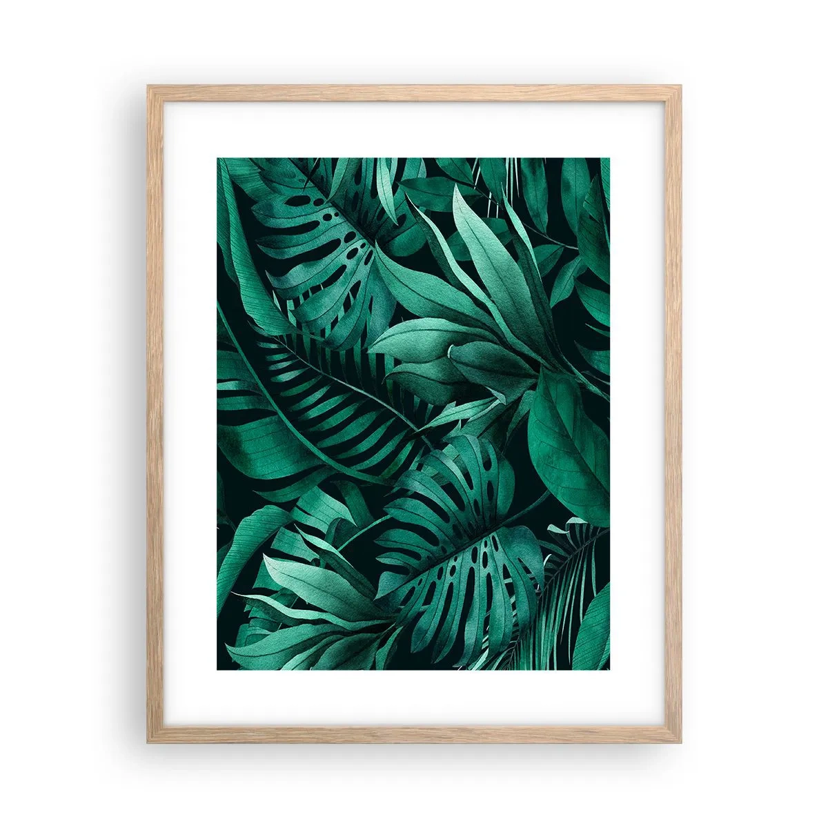 Plakat i ramme af lyst egetræ - Dyb tropisk grøn - 40x50 cm