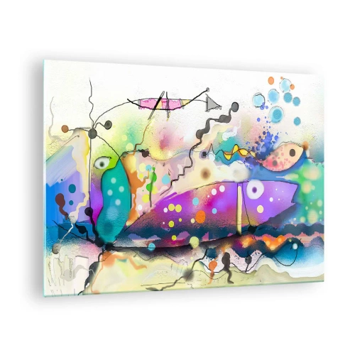 Billede på glas - Abstrakt komposition med farverige former og linjer - 70x50cm - Ingen ord! - Moderne vægdekoration til stue og soveværelse ARTTOR