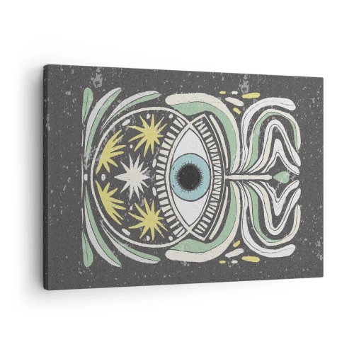 Lærredstryk - Billede på lærred - Et symbolsk øje omgivet af abstrakte mønstre - 70x50cm - Stammeritualer - Moderne vægdekoration til stue og soveværelse ARTTOR