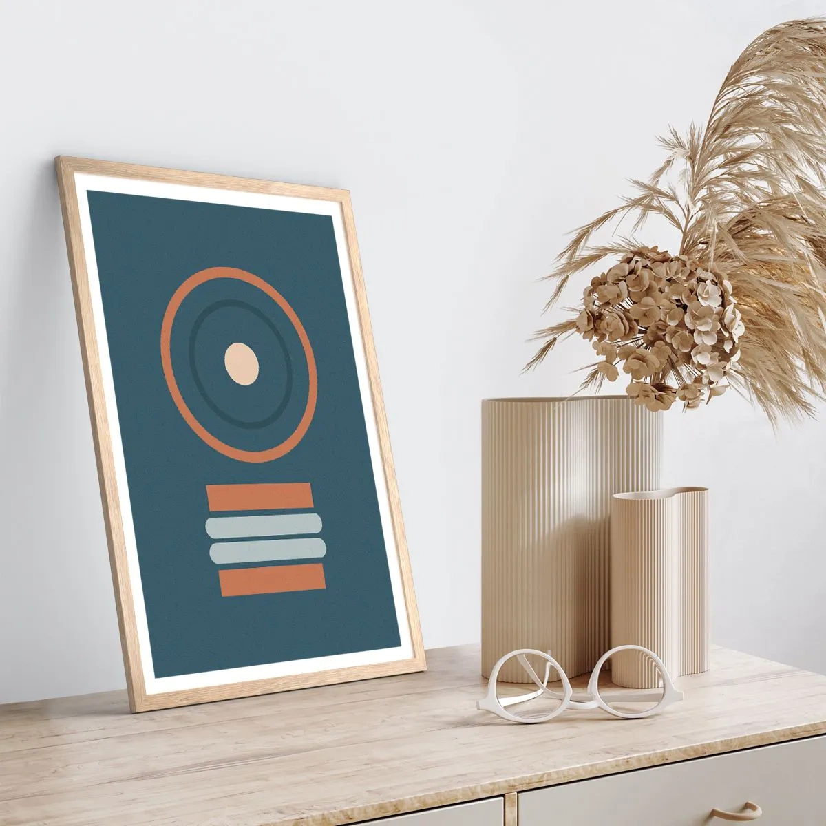 Plakat i ramme af lyst egetræ - Essensen af tingene - 40x50 cm