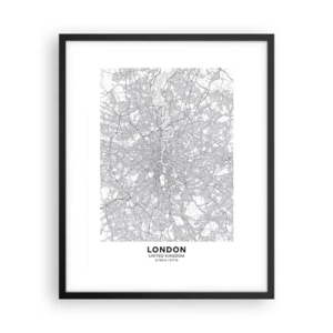Plakat i sort ramme - Kort over Londons labyrint - 40x50 cm