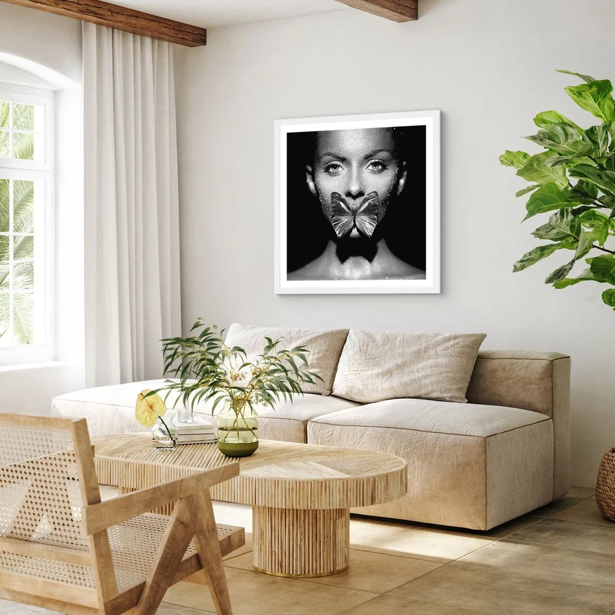 Plakat i hvid ramme - Sommerfuglekys - 50x50 cm