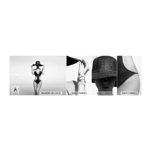 Prøve Fototapet Selvklæbende Deluxe Sticker - Mit navn er Elegance - Kvinde, Strand, Mode - 100x30 cm