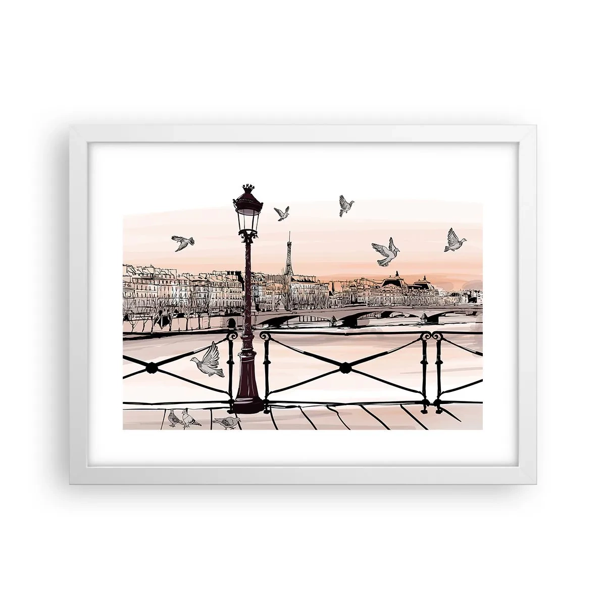 Plakat i hvid ramme - Over Paris' hustage - 40x30 cm
