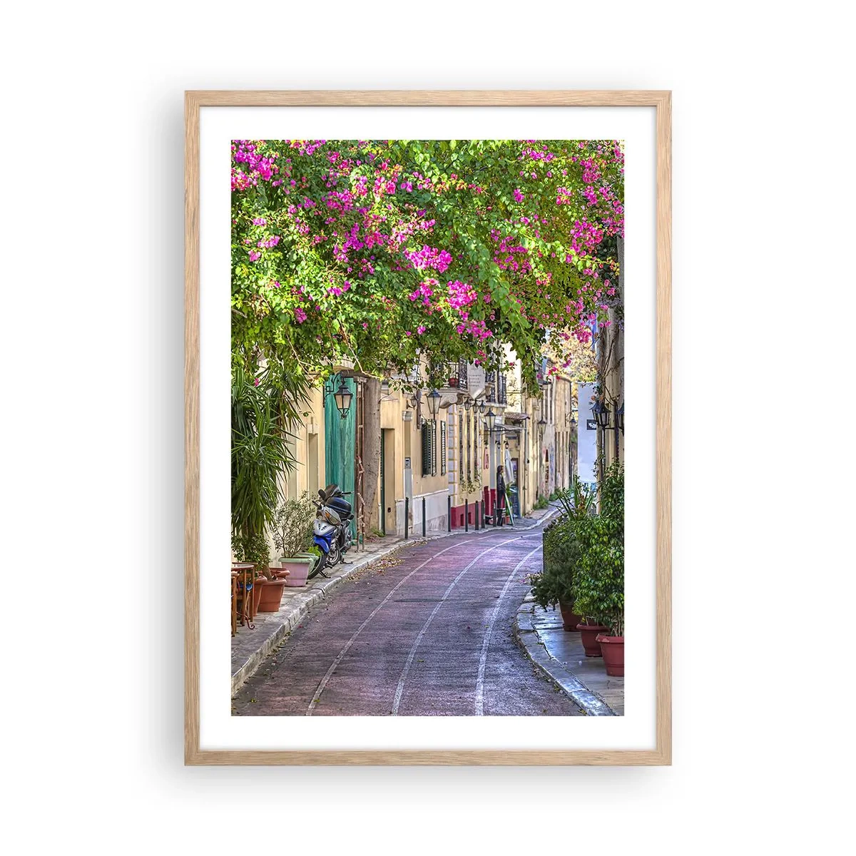 Plakat i ramme af lyst egetræ - En blomstrende gyde - 50x70 cm