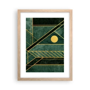 Plakat i ramme af lyst egetræ - Dynamikken i guld og azurblå - 30x40 cm